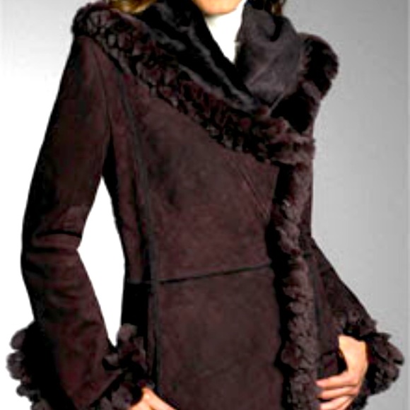 100% Lambs Shearling &rabbit fur trim, purchased @ Nordstrom.Very light but warm - Picture 1 of 13